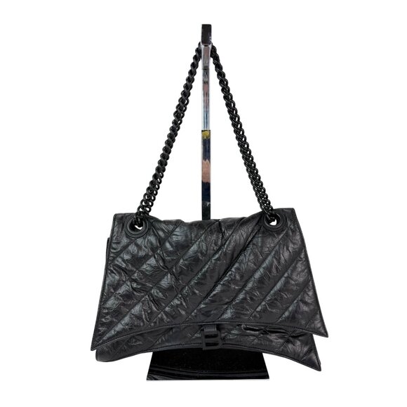 Balenciaga Large Crush Leather Matte Black Quilted  Shoulder Bag - Picture 1 of 15